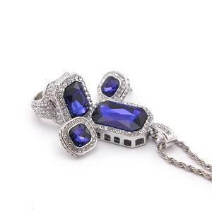 Hip Hop Jewelry Set Gemstone Ring Earring Pendant Necklace