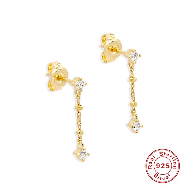 New 100% S925 Sterling Silver Crystal Tassel Drop Earrings For Women Girls Wedding Dangle Studs 2022 Fashion Fine Jewelry Gifts