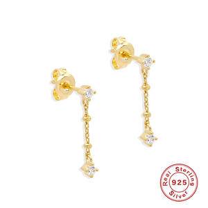 New 100% S925 Sterling Silver Crystal Tassel Drop Earrings For Women Girls Wedding Dangle Studs 2022 Fashion Fine Jewelry Gifts