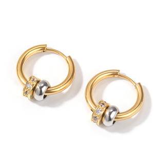 Hip Hop Men's Fashion Earrings, Round Gold-Plated Zircon   Boys Earrings