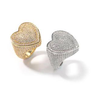   Hot Sale Ring Big Heart Shape Gold Plated Cubic Zirconia Ring Men Women Fashion