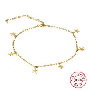 2022 New Summer Anklets Foot Jewelry S925 Sterling Silver Women 18K Gold Plated Starfish Star Charm Link Chain Anklet Adjustable 