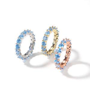   Trend 4mm Blue Diamond Iced Out Rings 18K Gold Plated Gemstone Ring Gift For Women Men Jewelry Accessories