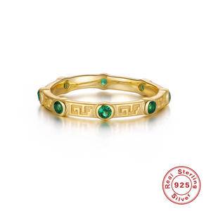 925 Sterling Silver 18K Gold Plated Textured Green Zircon Ring for Women Delicate Rings Wedding Jewelry Gift Anillos Plata Bague