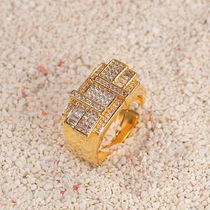 Hip Hop New Staggered Square Zircon Ring Adjustable Men's Ring Exaggerated Jewelry