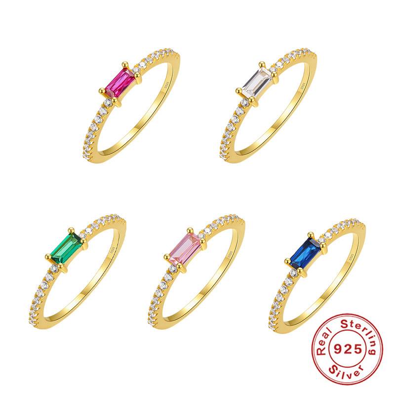 New S925 Sterling Silver Rings For Women Girls Multicolor Square Zircon Wedding Finger Ring Luxury Accessories Fine Jewelry Gift