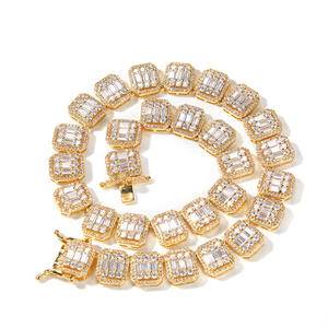 Icy Diamonds Luxury Hip Hop Jewelry Set   Necklace Bracelet Iced Out Hollow Baguette         