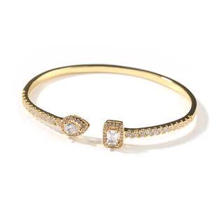 Square Shape Brass Bangle Opening Bracelet Multiple Styles Bling 18K Gold Plated Bangle Women Man Jewelry