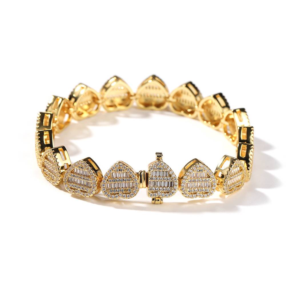   Luxury Heart Bracelet For Women High Quality Copper Cubic Zirconia Hip Hop Bracelets For Men Gold Silver Color 