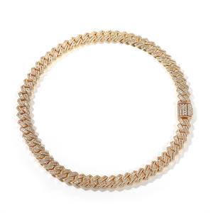 New Brass   Diamond Chains Iced Out Hip Hop Jewelry 12mm Baguette   Cuban Link Chain Necklace Bracelet for Men Women Rapper