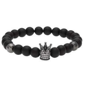 Crown Bracelet Black Matte Stone Beads Man Bracalete Woman Accessories   