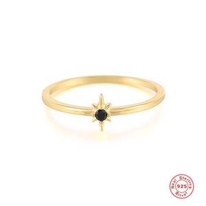 New S925 Sterling Silver Eight Pointed Star Black CZ Zircon Ring Anillos Gold Plated Rings For Women Luxury Fashion Fine Jewelry