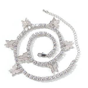 Hip Hop Creative Zircon Tennis Chain Butterfly Necklace, High Quality Fashion  Necklace