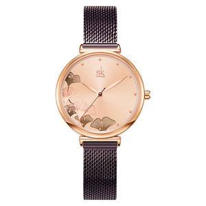   Creative Rose Gold Ginkgo Leaf Pattern Ladies Watch Fashion Waterproof Quartz Watch