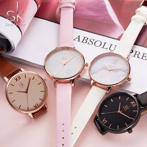 Top Brand   Fashion Lady Watches Leather Female Quartz Watch Women Thin Casual Strap Watch    Marble Dial  