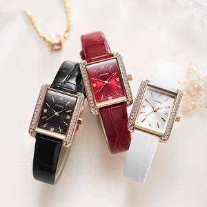 Fashion Leather   Women Watches Luxury Original Design Rectangle Dial Woman Quartz Wristwatch Ladies Diamond Clock  