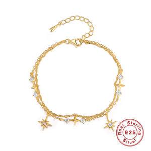 2022 New Trend Double Layer S925 Silver Star Zircon Charm Bracelet Chains for Women's Gifts 18K Gold Luxury Fashion Fine Jewelry