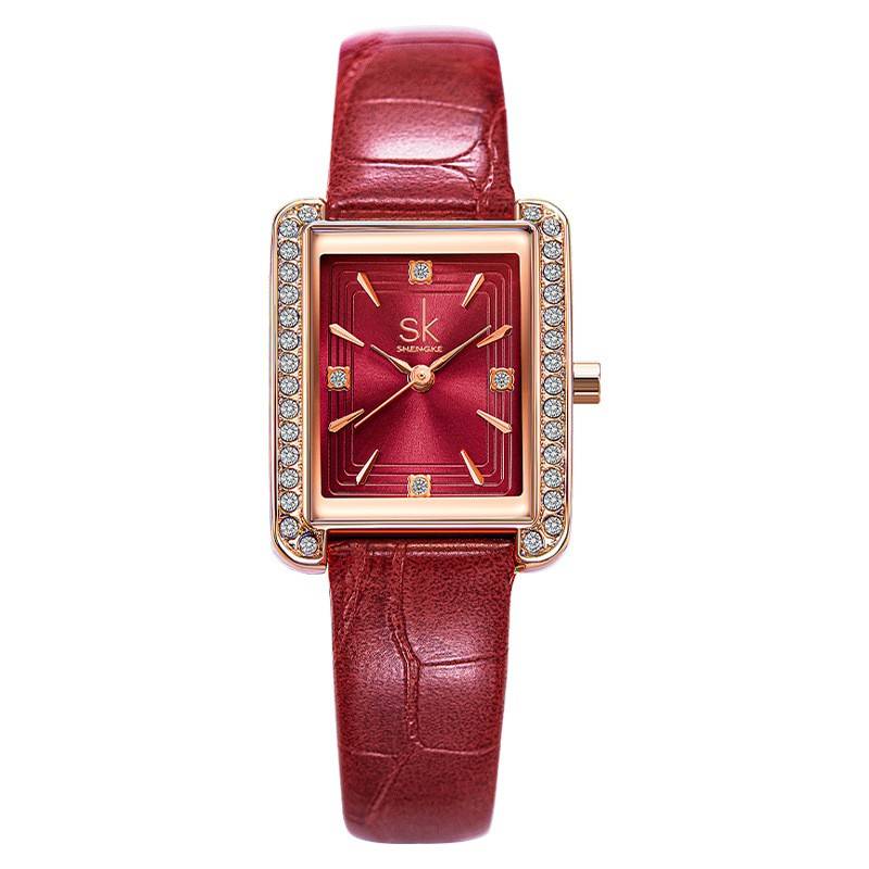   New SK Ladies Watch Leather Belt Type Diamond Watch Square Fashion Female Watch  