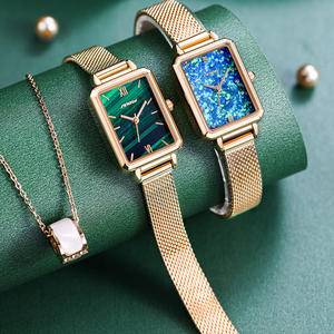 Brand Women Watches Fashion Square Ladies  Quartz Watch Bracelet Set Green Luxury Women Watches