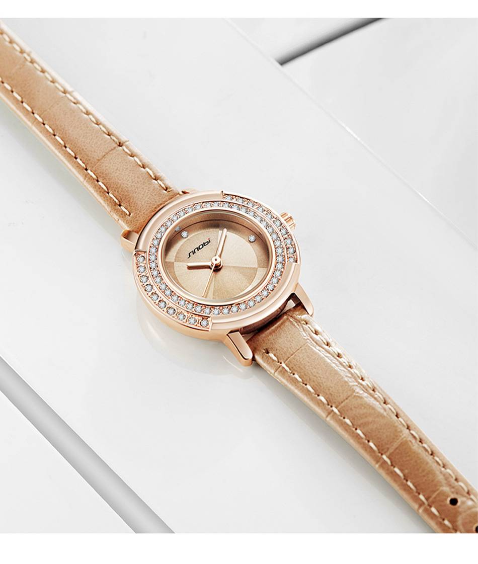   Brand Lady Leather Watches Casual Dress Women Alloy Watch Bright Rhinestone Classic Quartz Wristwatch  
