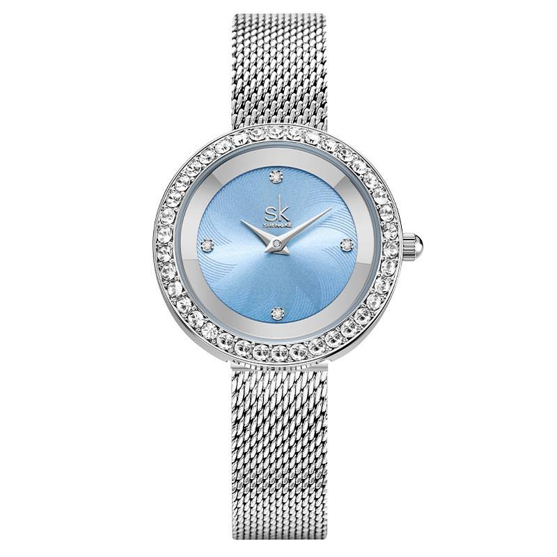   Diamond Slim Rose Mesh Stainless Steel Women Luxury Casual Clock Ladies Wrist Watch  