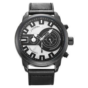   Unique  Mens Quartz Watch Hot Sale Genuine Leather Strap 24 Hour Auto Date Chrono Casual Hand Watch