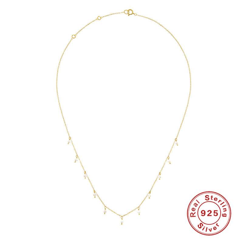 S925纯银设计感仿珍珠项链女欧美法式风复古时尚百搭细链条锁骨链