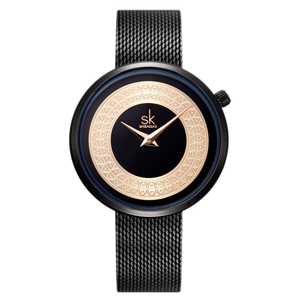  Fashion Black Gold Women Watches   High Quality Ultra Thin Quartz Lady Watch Lady Elegant Dress Wristwatches