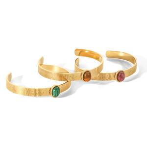 New Fashion Wholesale 18K Gold Plated Natural Stone Insert Agate Bangle Opening Stainless Steel Cuff Bracelets For Women Jewelry