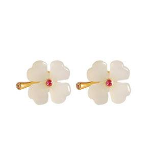 S925 Silver   New Trendy Net  Temperament Simple   Flower  Pattern Gemstone Earring Jewelry Earrings 