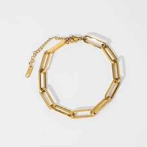 Fashion Minimalist Thick Rectangle Link Chain Bracelet Versatile Daily Stacking Jewelry 18K Gold Plated Stainless Steel Bracelet