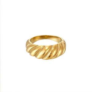 Fashion Wedding Ring Weaving Twisted Gold Color Stainless Steel Croissant Ring For Women Braided Twisted Signet Chunky Dome Rings