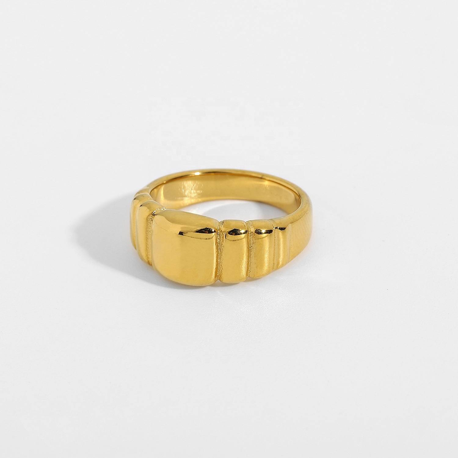 法式复古牛角包环条纹粗大戒指小众面包纹指环饰品钛钢18k金配饰
