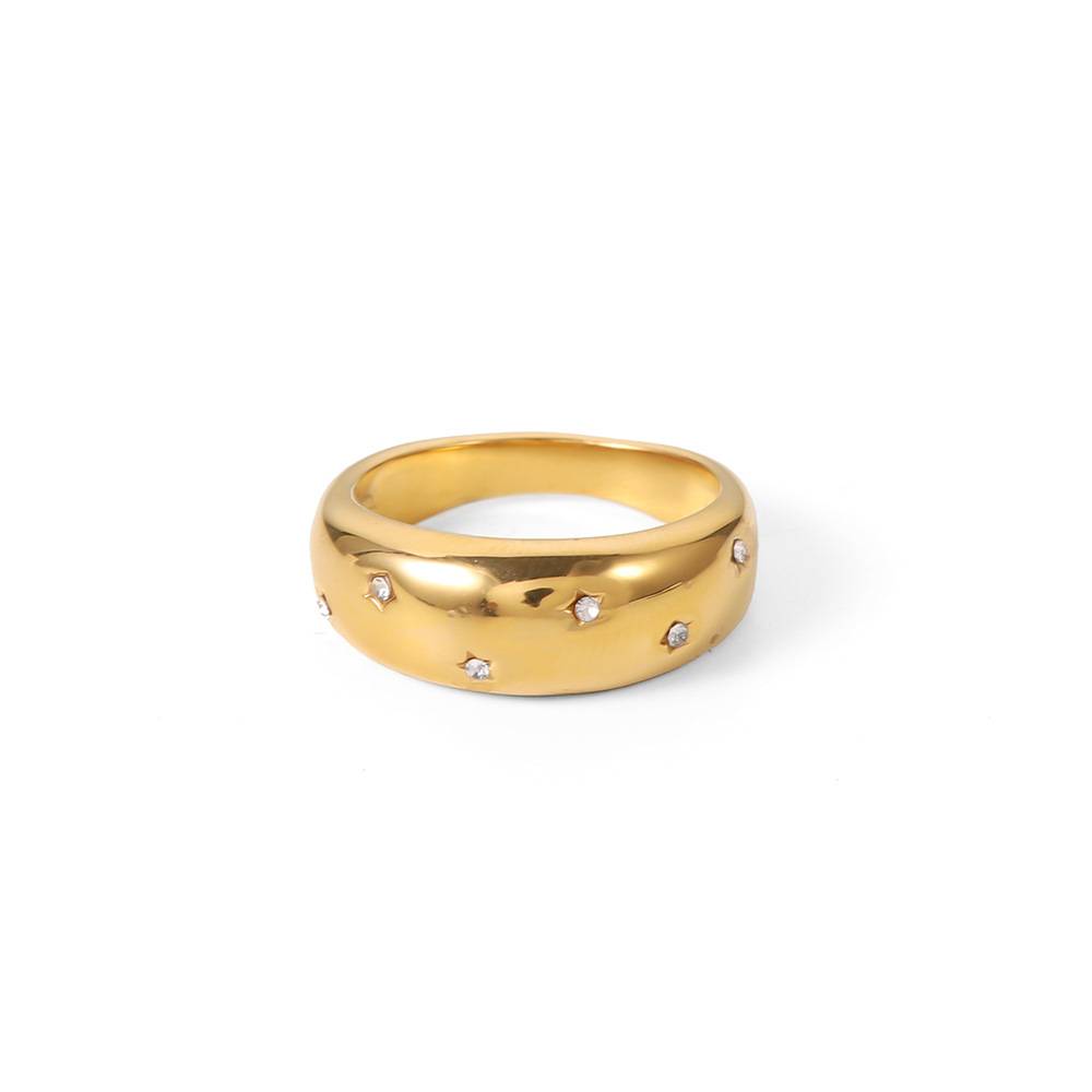 欧美INS跨境爆款网红钛钢戒指18K镀金不锈钢星空镶嵌女士锆石戒指