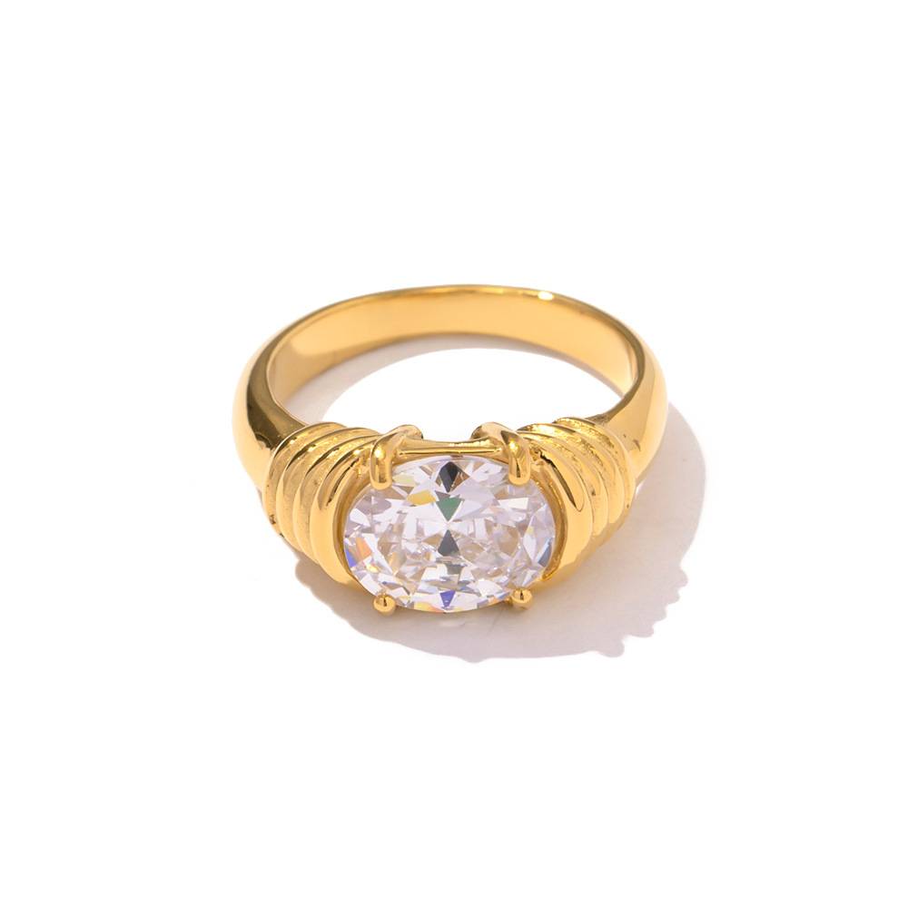 欧美INS网红同款18K镀金316L不锈钢珠宝戒指结婚用白色锆石戒指女