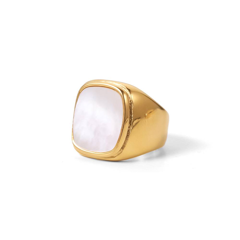 几何独立型包装INS网红同款戒指18K金不锈钢流行戒指钛钢贝壳戒指