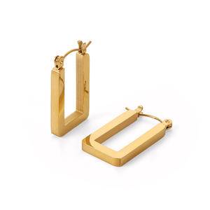 New Fashion 18K Gold Plated Stainless Steel Hoop Earrings For Women French Vintage High-end Geometric Rectangle Earrings Jewelry