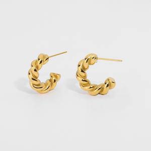 New High Quality 18K Gold Plated Stainless Steel Twisted Earrings For Women Spiral Style Hoops Loop Earrings Jewelry Accessories