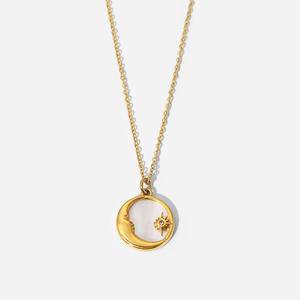 Fashion Minimalistic Gold Plated Stainless Steel Women Jewelry Luxury Natural Thick White Shell Star Moon Round Pendant Necklace
