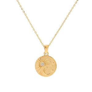 High Quality Stainless Steel Zircon Sun Half Moon Necklace Gold Plated Moon Sunburst Pendant Necklace Fashion Waterproof Jewelry