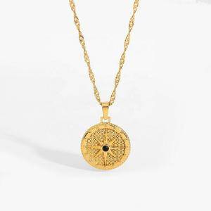 High Quality Trendy Stainless Steel Pendant Necklace 18K Gold Plating Round Octagon Signet Black Zircon Necklace Fashion Jewelry