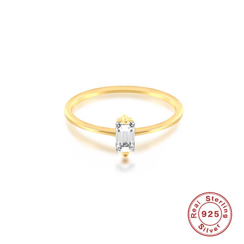 新款S925纯银长方形锆石戒指日系简约戒指潮流甜美女戒指指环