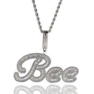 Iced Out Custom Name Necklace Hip Hop 18K Real Gold Plated Personalized Baguette Brush Initial Letter Pendant Necklaces Jewelry