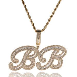 Iced Out Custom Name Necklace Hip Hop 18k Real Gold Plated Personalized Initial Baguette Brush Letter Pendant Necklaces Jewelry