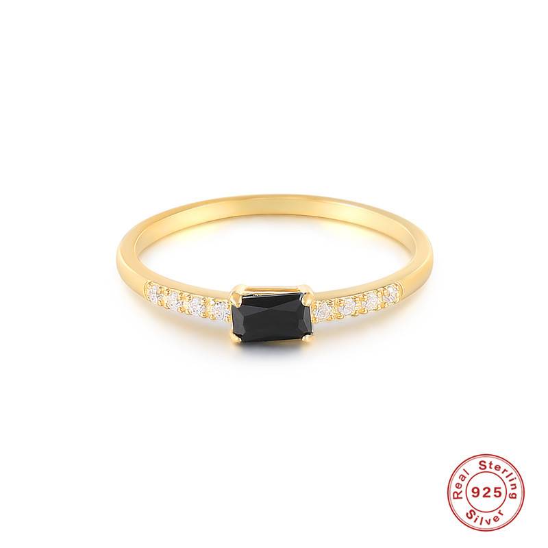S925纯银方形黑钻轻奢戒指欧美热销潮流INS首饰韩版个性网红戒指