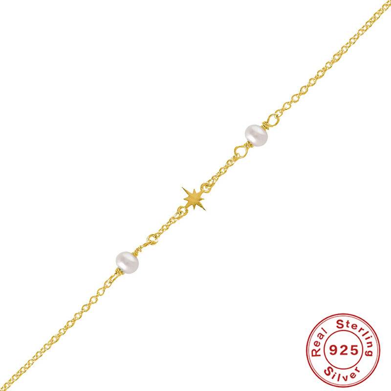 S925纯银创意八角星珍珠手链女韩版气质个性设计感仿珍珠手链配饰