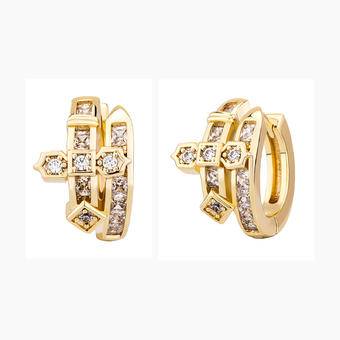 Bling Punk Gold Color Cross Hoop Earrings Hip Hop Jewelry Cubic Zirconia Iced Out Earring Piercing Studs For Men Ear Accessories