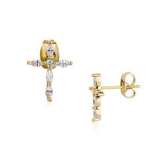 New Hip Hop Punk Gold Plated Cross Stud Earrings Iced Out Cubic Zirconia Jewelry Piercing Stud For Women Or Men Ear Accessories