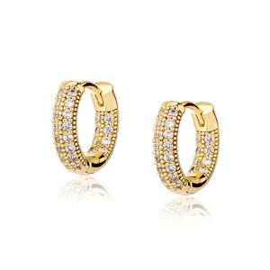 New Gold-color 2 Rows Iced Out Geometric Womens Bling Earrings Set Hip Hop Fashion Circle Hoop Earrings For Female Jewelry Gifts