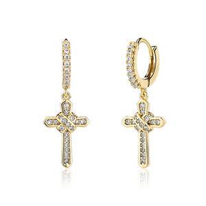 New Hip Hop Cross Huggie Earrings Set Zircon Designs Fashion Jewelry Women Men Gold Plated CZ Cross Pendant Hinged Hoop Earrings